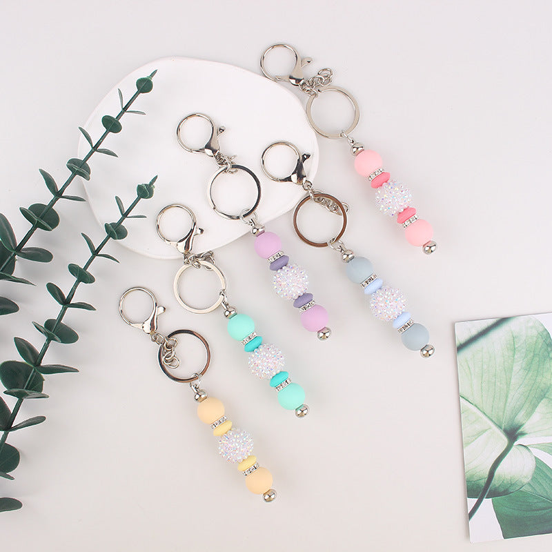 Wholesale bling beads silicone beads tassel keychain